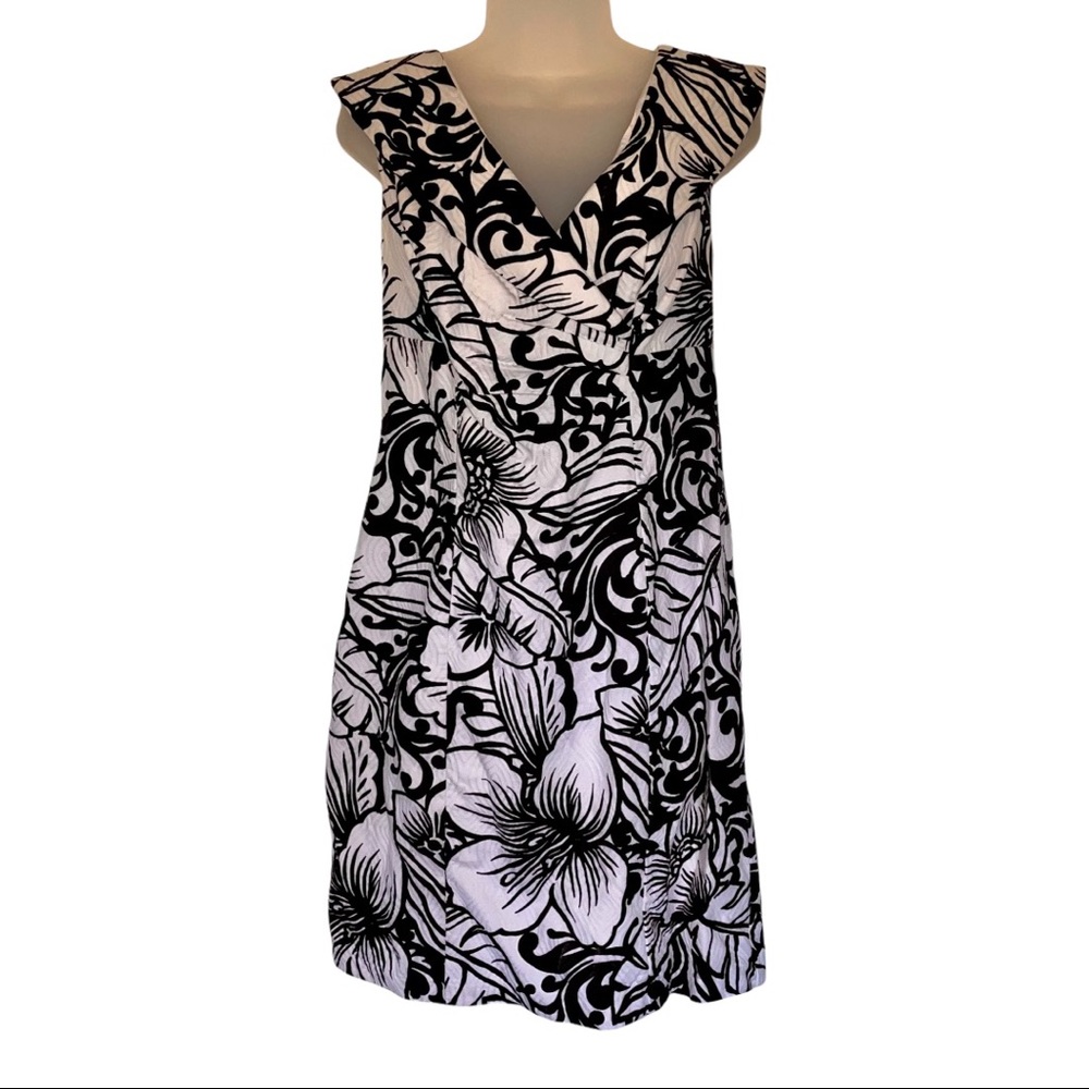 Black White Floral Flowers Dress Work Office I.N. Studio 10 Y2K Ruffle